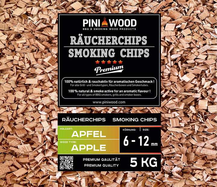 PINI 5 Kg Räucherchips Apfel 6-12 mm Smoking Chips Räucherspäne 18 Liter