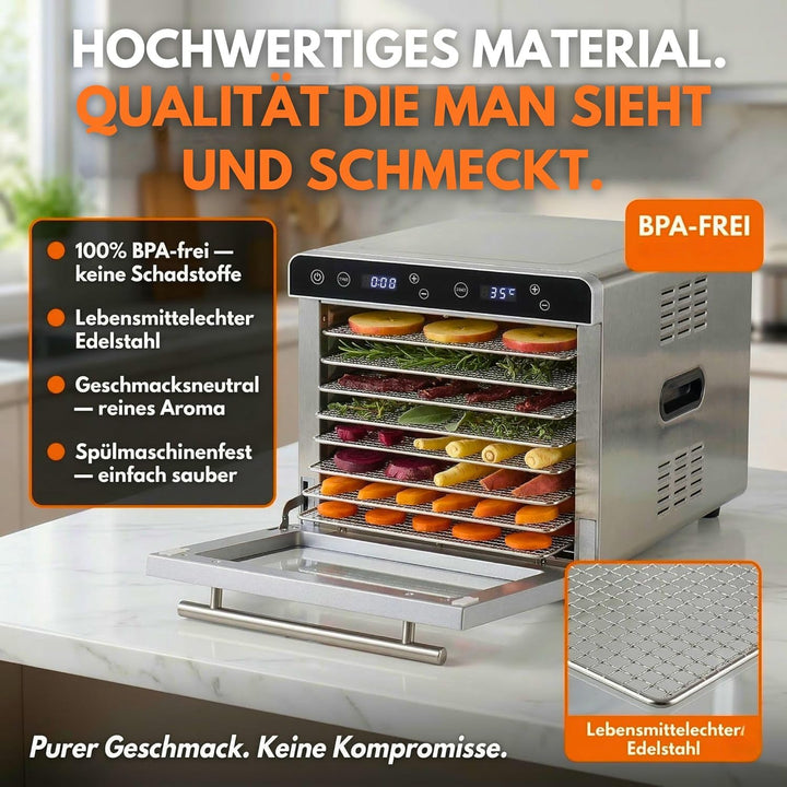 Sommertal Dörrautomat Silence 700 XXL inkl. 8 Edelstahl Dörrgitter, LED-Display, 24h Timer, Temperat