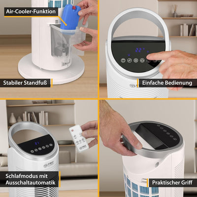 TZS Turmventilator mit Wasserkühlung & Fernbedienung - 102 cm grosser & sehr leiser Luftkühler - 80°