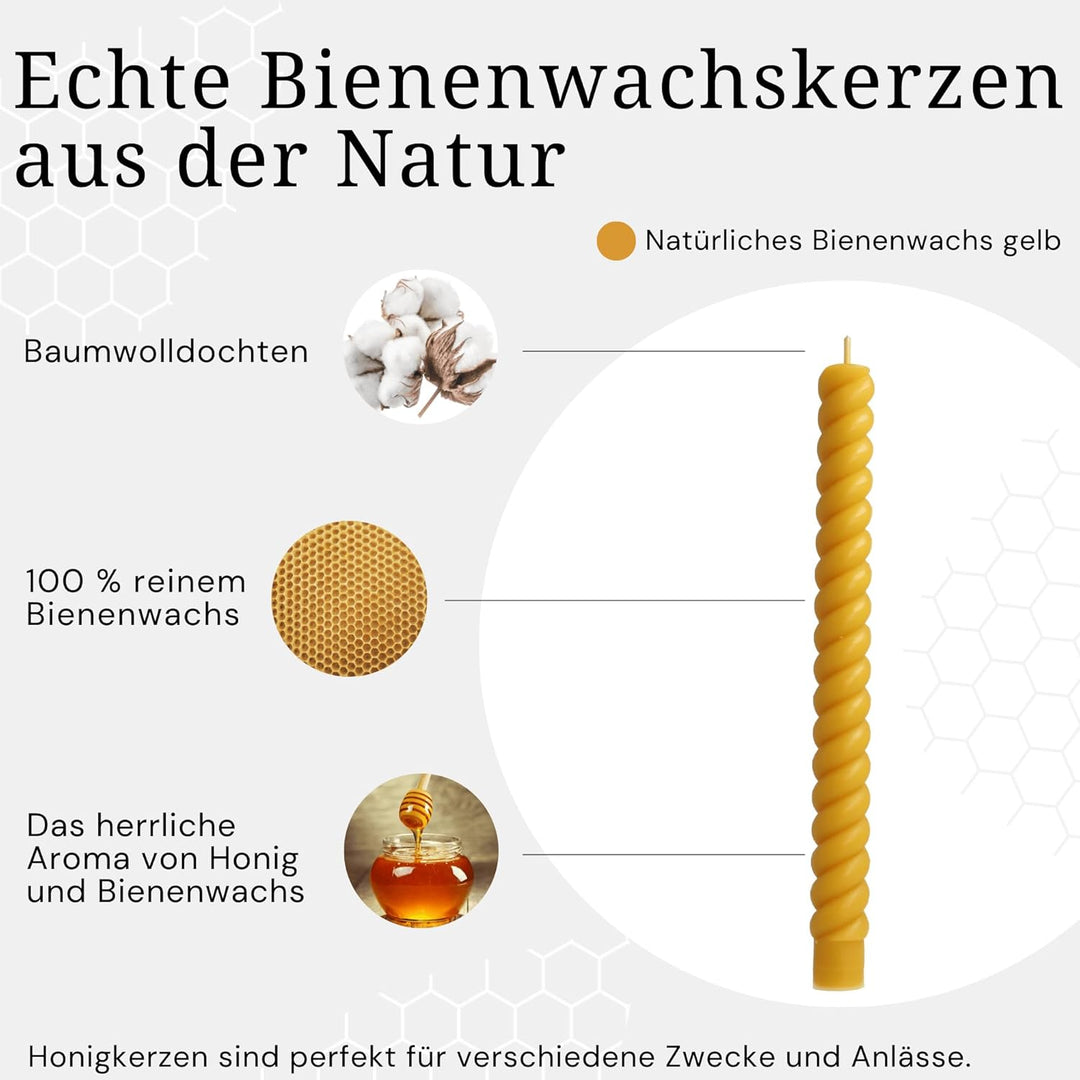 Danilovo Stabkerzen Bienenwachskerzen 4 Stück – Natürliche, Nachhaltige, Lang Brennende Bienenwachsk