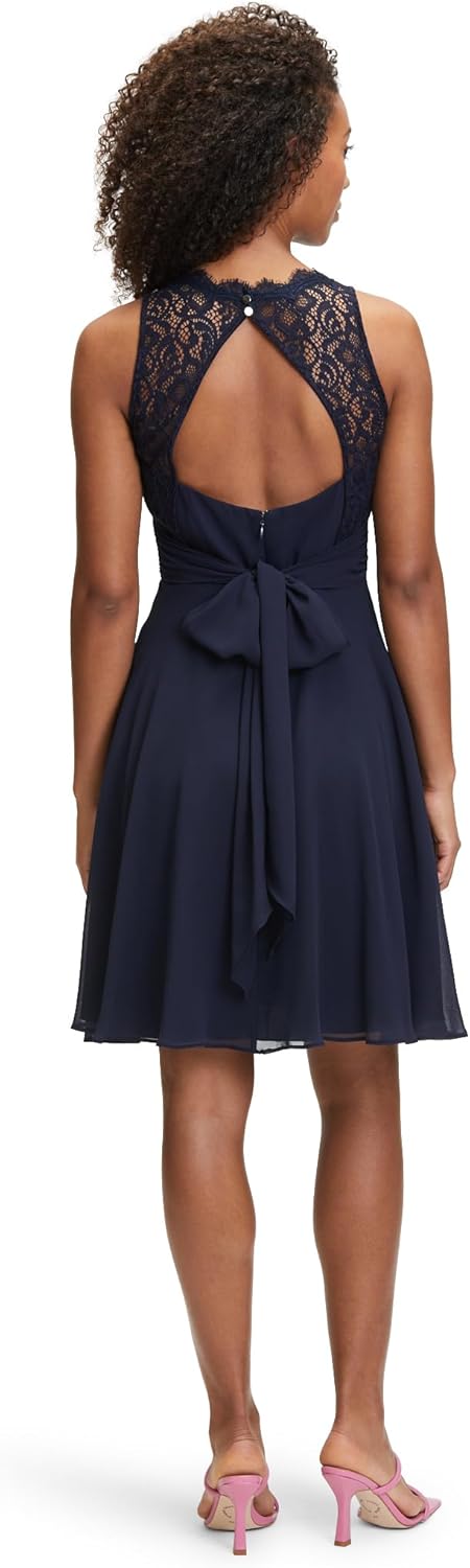 Vera Mont Damen Abendkleid mit Spitze 42 Blau, 34