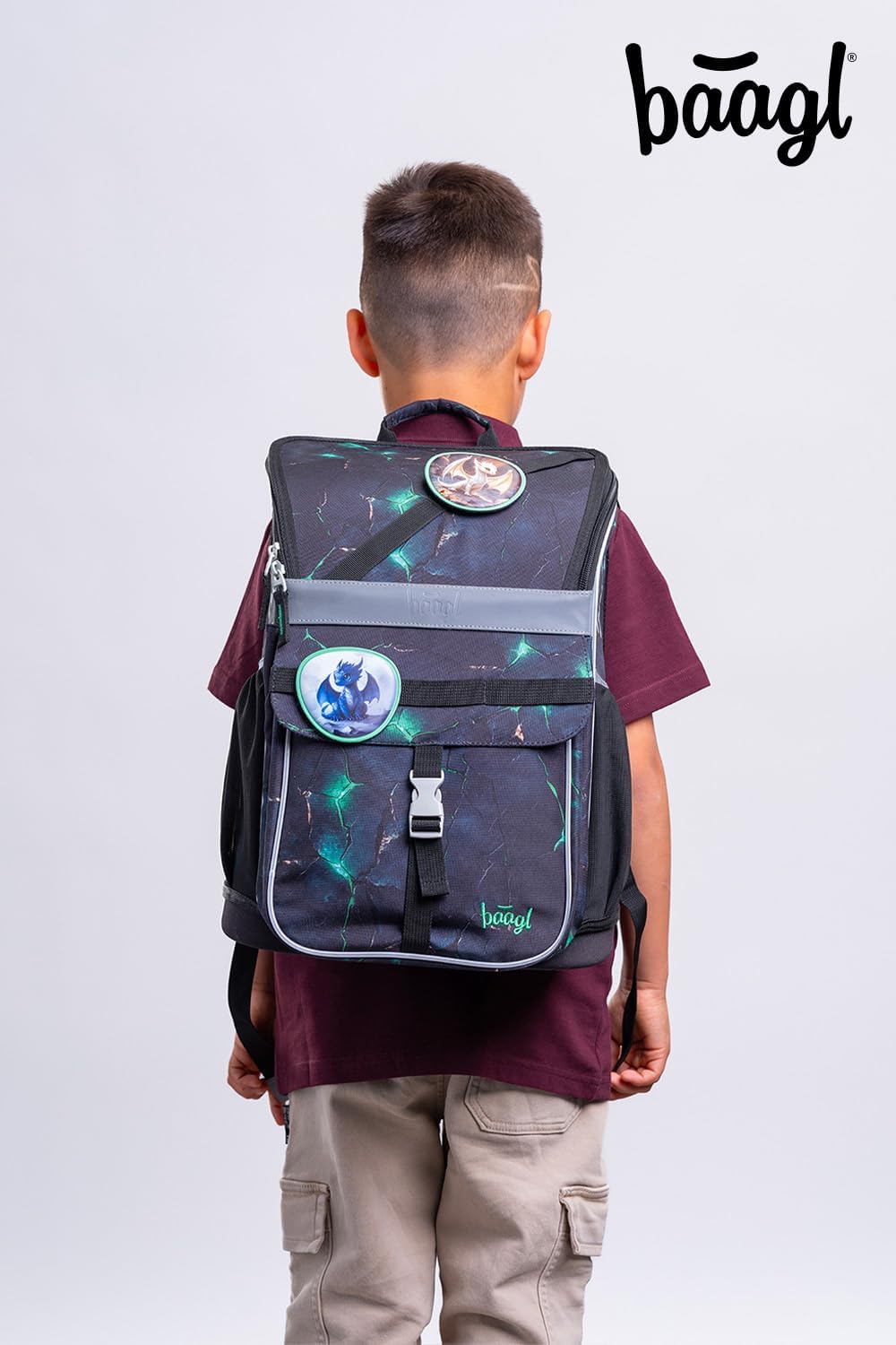 Baagl Schulranzen Jungen Set 3 Teilig (Zippy Schultasche für 1. Klasse, Mäppchen, Turnbeutel), Grund