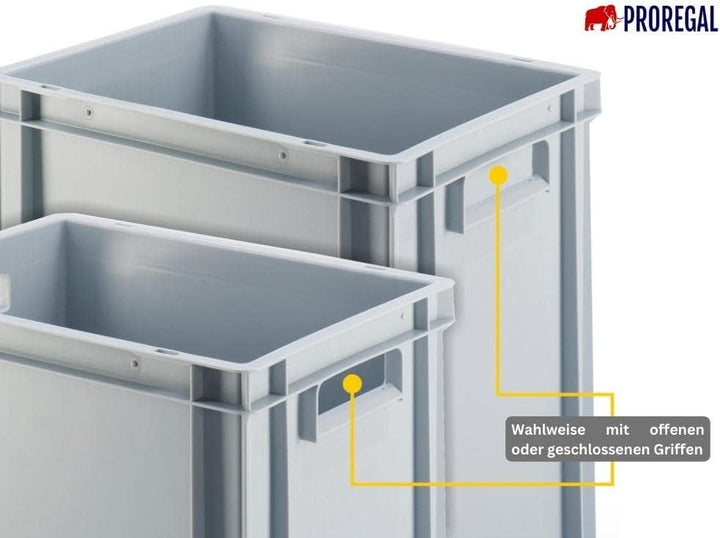 SuperSparSet 2x Eurobehälter mit offenem Griff | HxBxT 42x40x60cm | 70 Liter | Grau | Eurobox, Trans