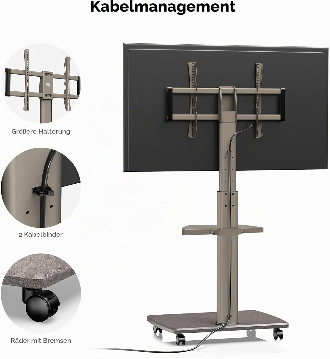FITUEYES TV Bodenständer Rollbar mit Holzablage TV Standfuss TV Ständer Fernsehstand mit Rollen höhe