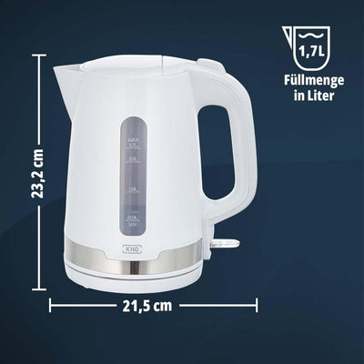 KHG Wasserkocher für 1,7 Liter Wasser, 2.200 Watt, kabellose Kanne, 360° Sockel, Abschaltautomatik,