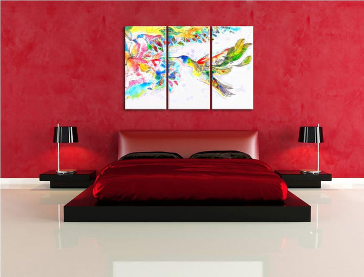 Kolibri Kunst Spezial 3-Teiler Leinwandbild 120x80 Bild auf Leinwand, XXL riesige Bilder fertig gera