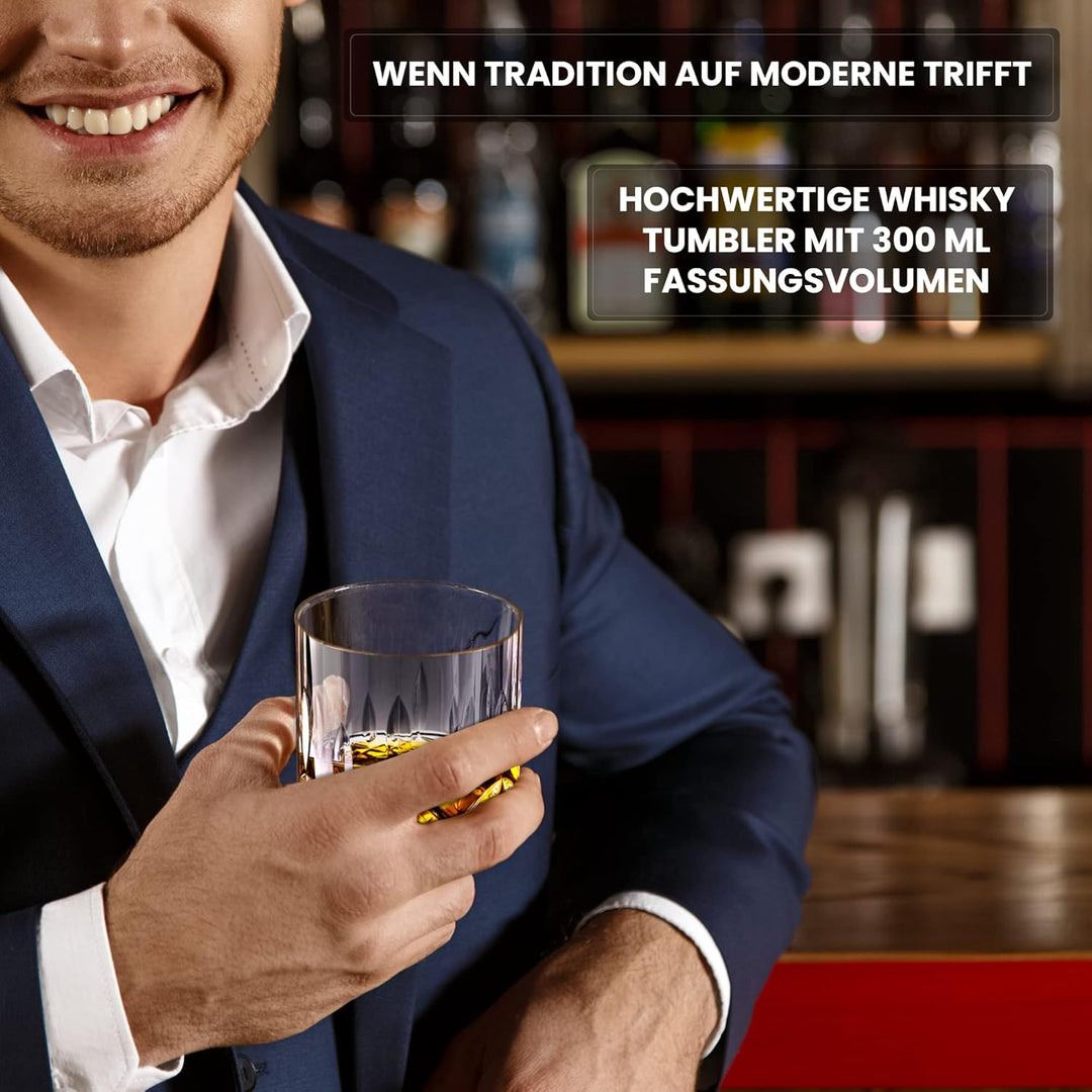 Twhisky Premium Whisky Glas Geschenkset - 1 Whiskey Glas Tumbler 300 ml, 4 wiederverwendbare Whisky