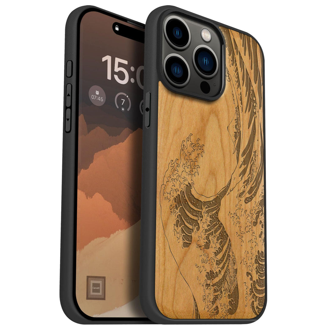 Carveit Handyhülle für iPhone 15 Pro Max Cover Kompatibel mit Magsafe [Holz und TPU Silikon Hybrid h