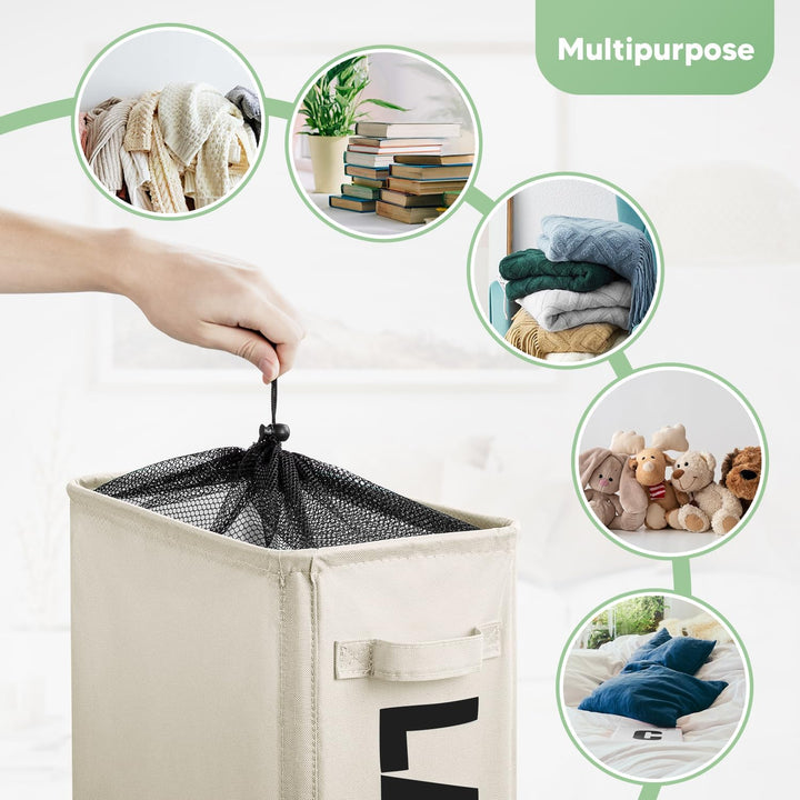 Rieeyrslza Faltbarer Wäschekorb mit Rollen 45L Schmaler Oxford-Stoff Faltbarer Wäschekorb dünner Wäs