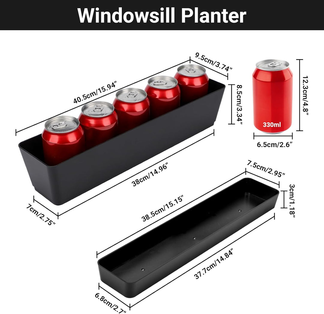 GREANER Kräuter-Blumenkasten 40,6 x 9,7 cm, 1 Stück, schwarz, rechteckig, mit herausnehmbarem Unters