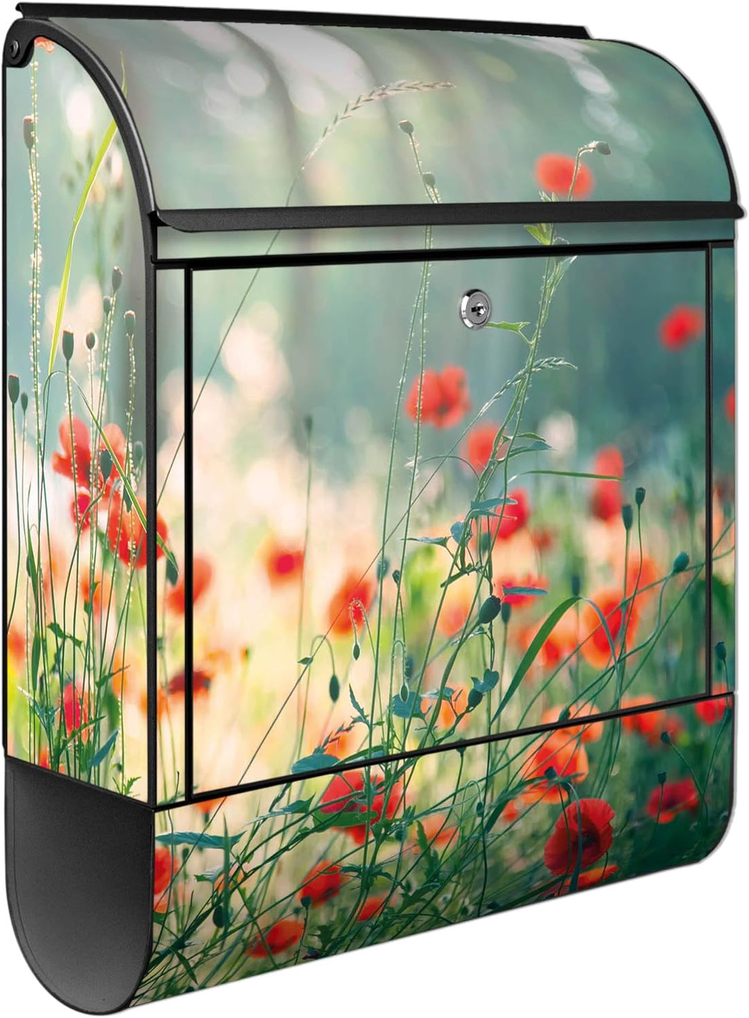banjado® Design Briefkasten mit Motiv Waldmohn 39x47x14cm &amp; 2 Schlüssel - Briefkasten Stahl schwarz