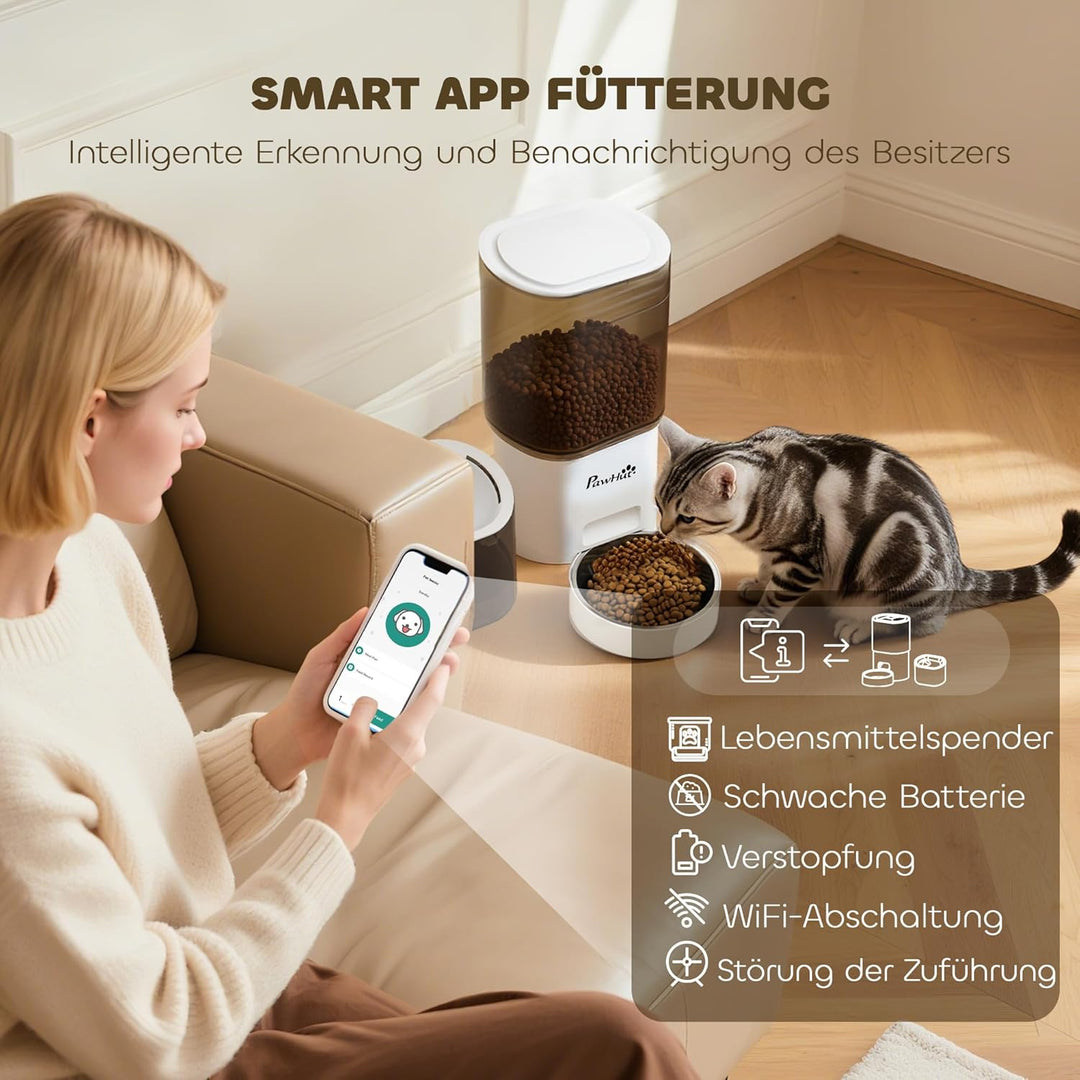 PawHut Futterautomat Katze und Katzenbrunnen 2,5 L Wasserspender für Hunde, Katzen Katzenfutter- und