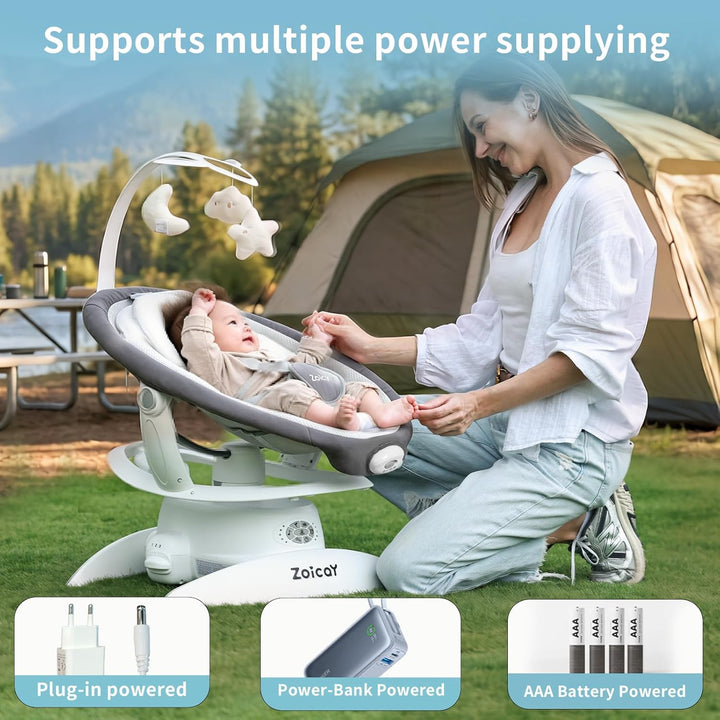 Baby wippe Zoicay 3-in-1 Babywippe Elektrisch für Neugeborene mit 9 modi 360° Drehbar und Schaukel A