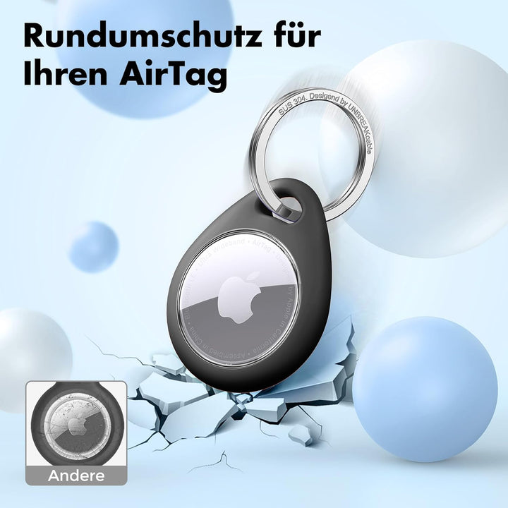 UNBREAKcable 360° Schutzhülle für AirTag [4er-Pack], TPU Vollschutz Schlüsselanhänger mit 304 Edelst