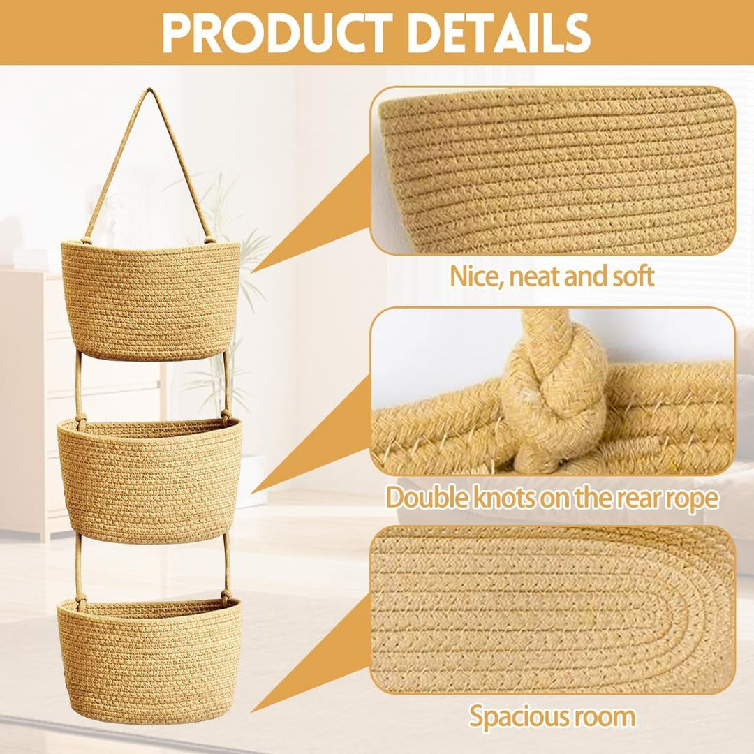 Hängekorb für die Tür, 3-stöckig Wandorganizer Hängend Veranstalter lagerung körbe aus Baumwollseil