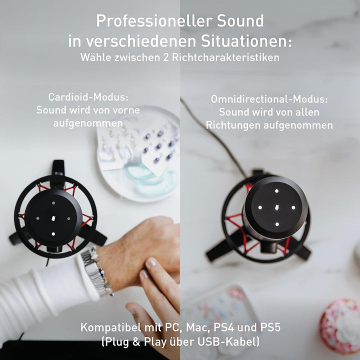CHERRY UM 6.0 Advanced, USB-Mikrofon für Streaming, Podcast, Home-Office, Shock Mount, Touch Mute, 2