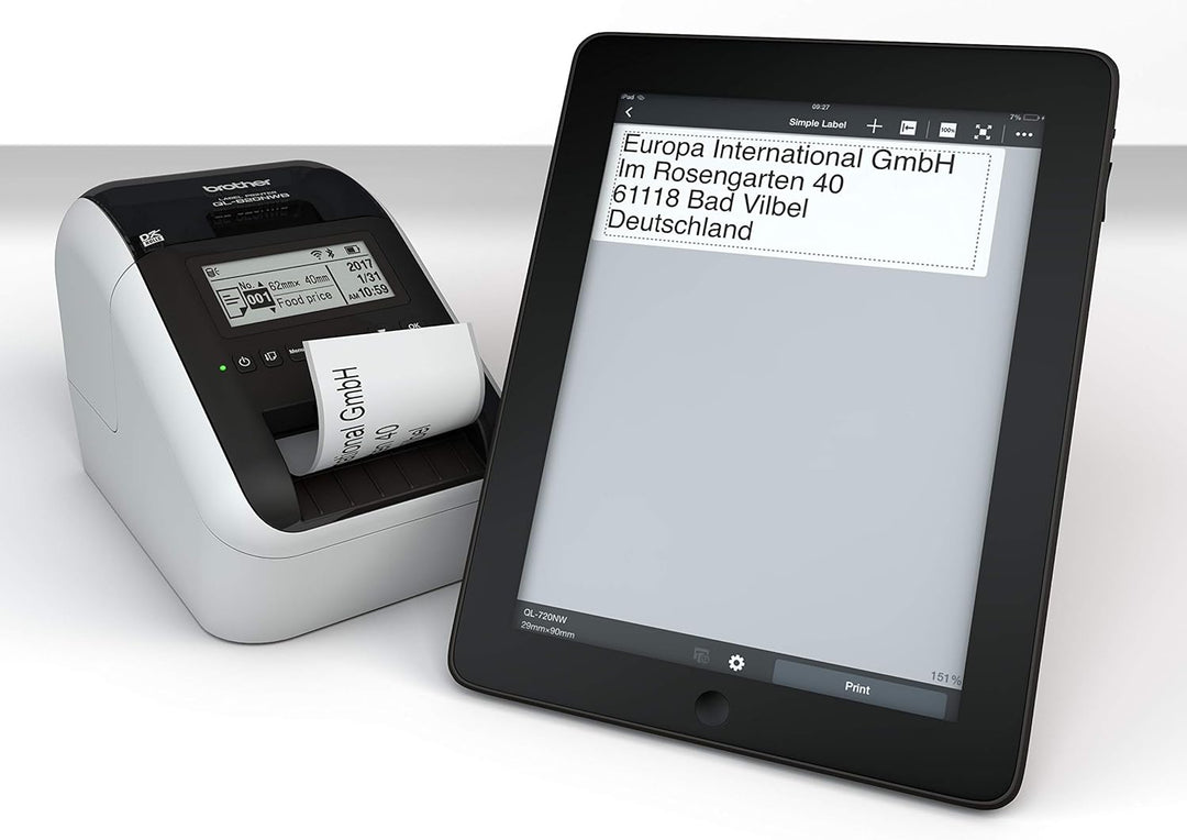 Brother QL-820NWB Netzwerk-Etikettendrucker (mit Rot-Schwarz-Druckfunktion, Schnittstellen: USB, WLA