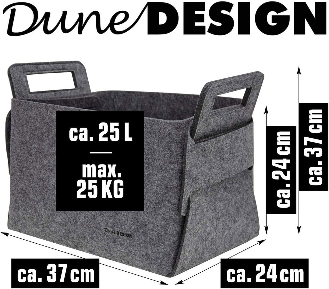 DuneDesign 37x24x37 XL Kaminholz Filzkorb - Extra Hoch - 25L Filz Regalkorb Aufbewahrungskorb Grau