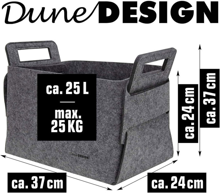 DuneDesign 37x24x37 XL Kaminholz Filzkorb - Extra Hoch - 25L Filz Regalkorb Aufbewahrungskorb Grau