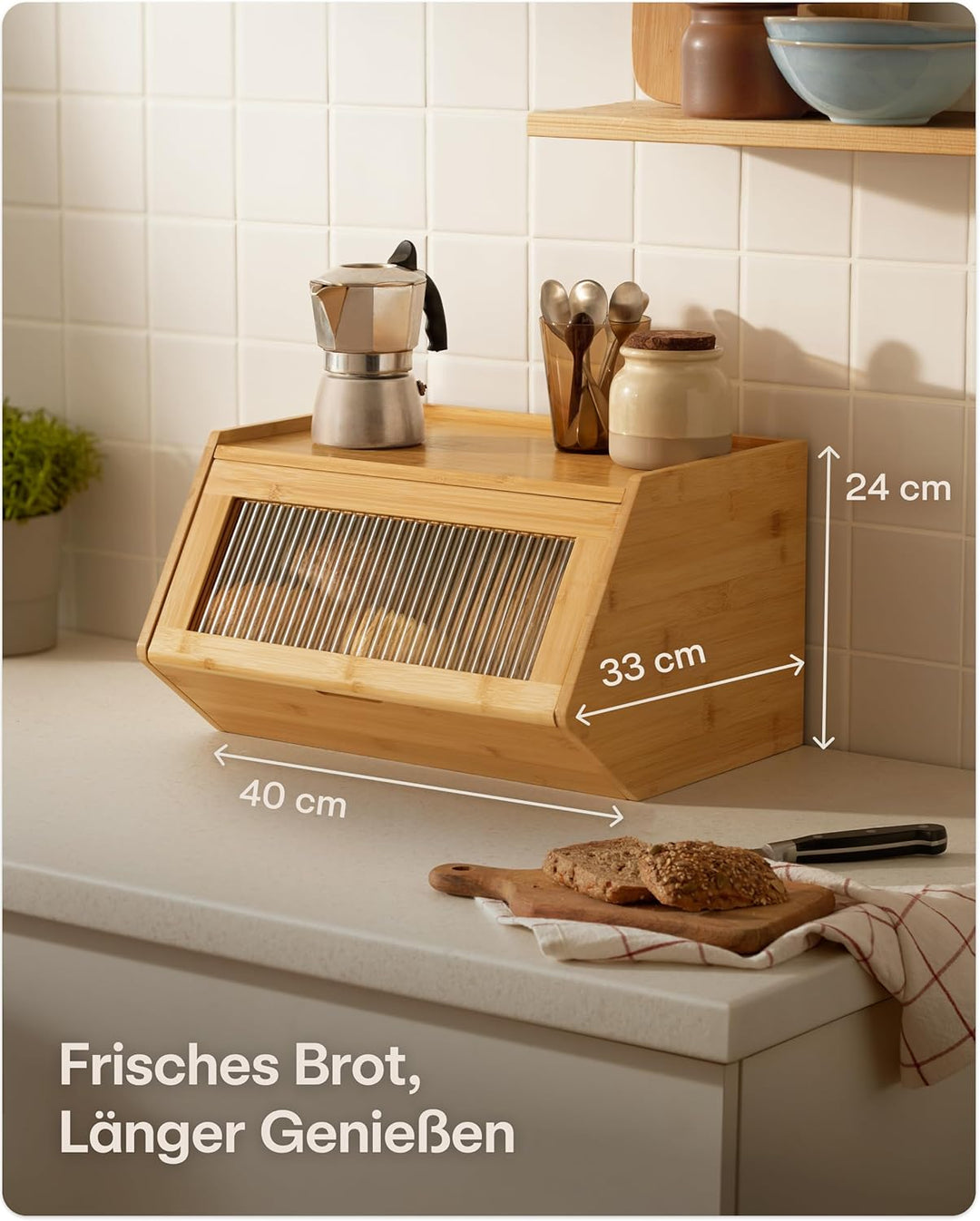 Praknu Brotkasten Holz Gross – 40x33cm Brotbox mit zusätzlicher Ablagefläche – Brot Aufbewahrungsbox