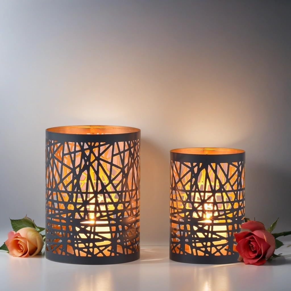 Marrakesch 2er Set Skandinavische Deko Teelichthalter aus Metall in grau 18 & 15 cm gross | Windlich
