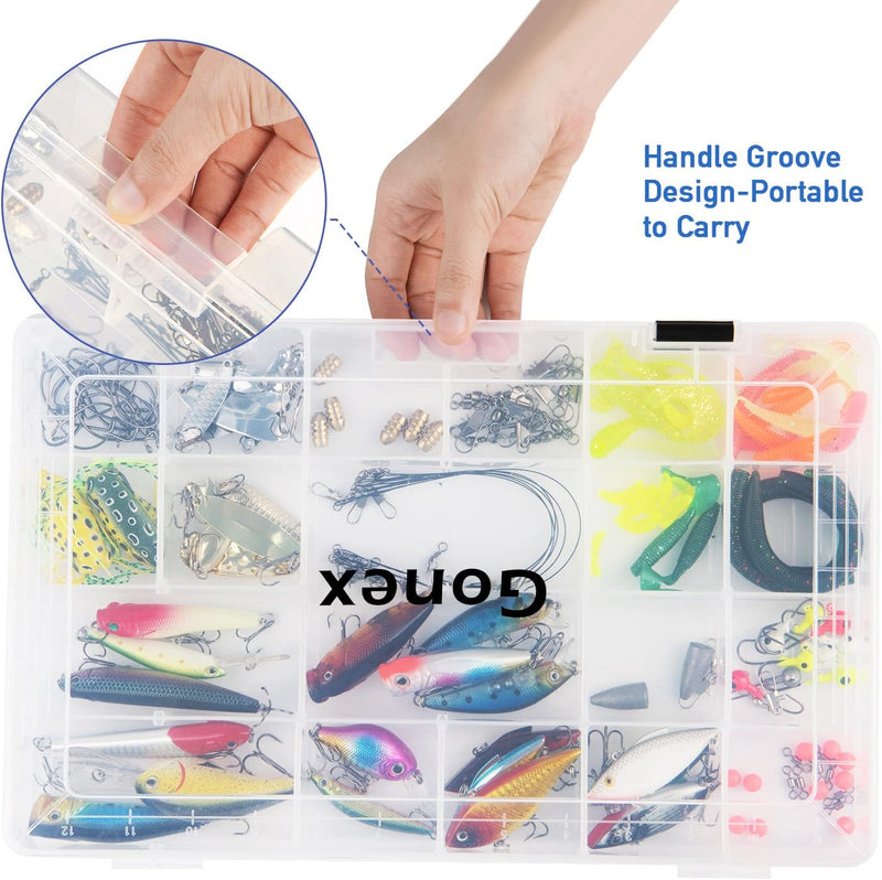 Gonex Köderboxen Angeln, Tackle Boxes 3/4 Stück, Transparente Kunststoff Angelbox mit Verstellbaren