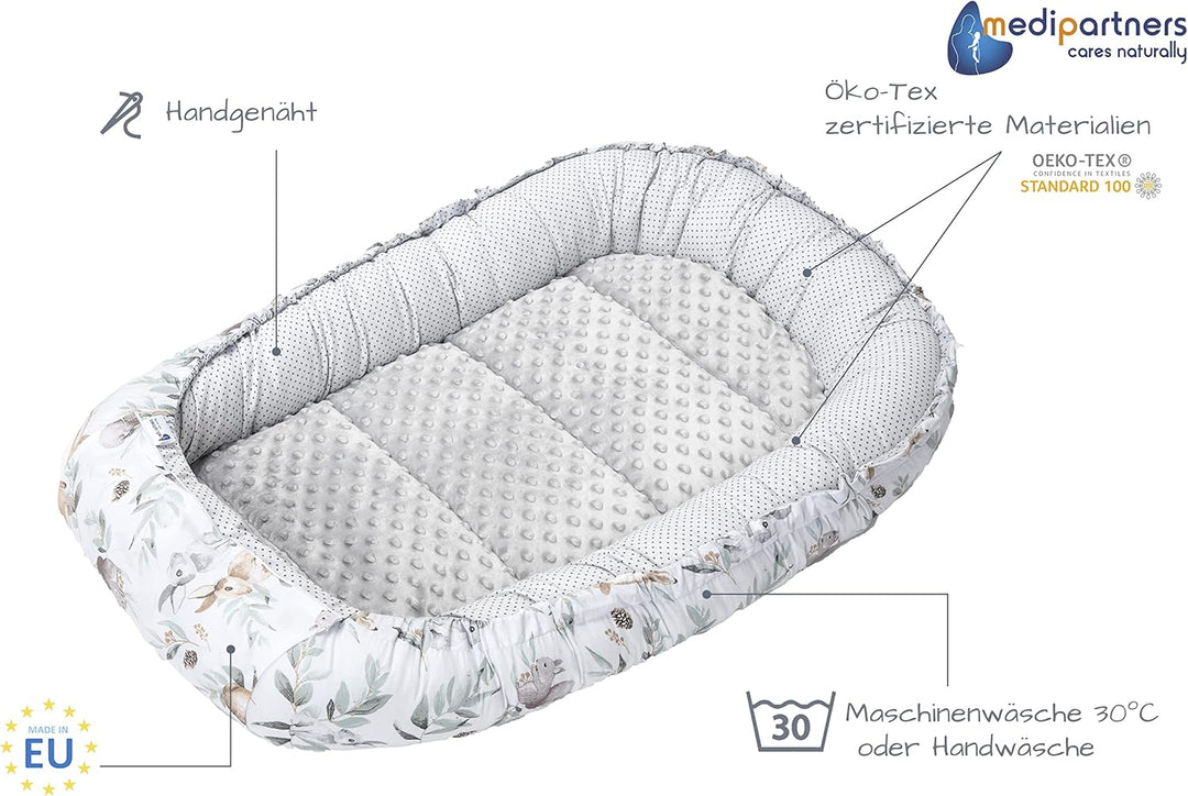 Medi Partners Babynest Kuschelnest Babynestchen 100% Baumwolle Nestchen Reisebett für Babys Säugling