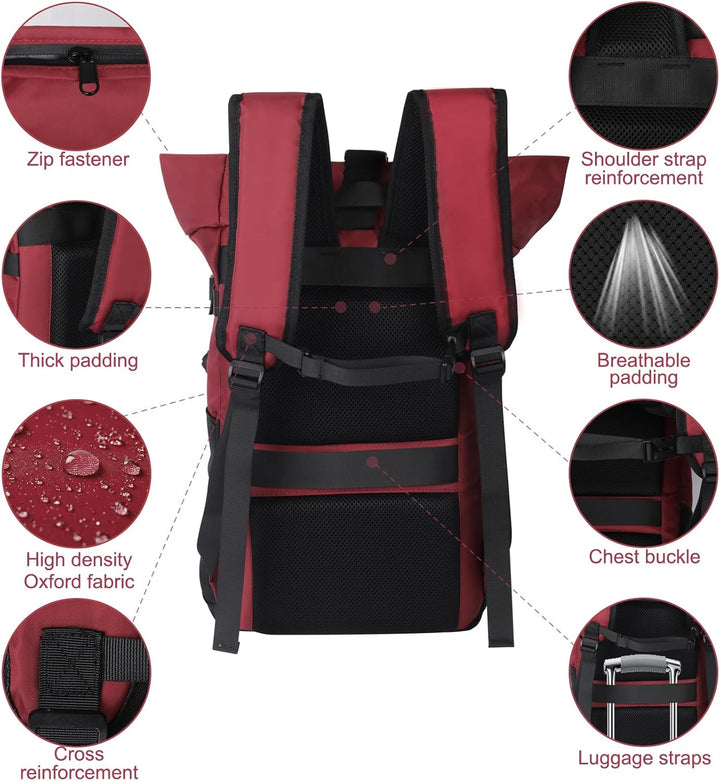 Rucksack Damen,Rolltop Rucksack Herren,28L Gross Schulrucksack Rucksack Wasserdicht mit Laptopfach 1