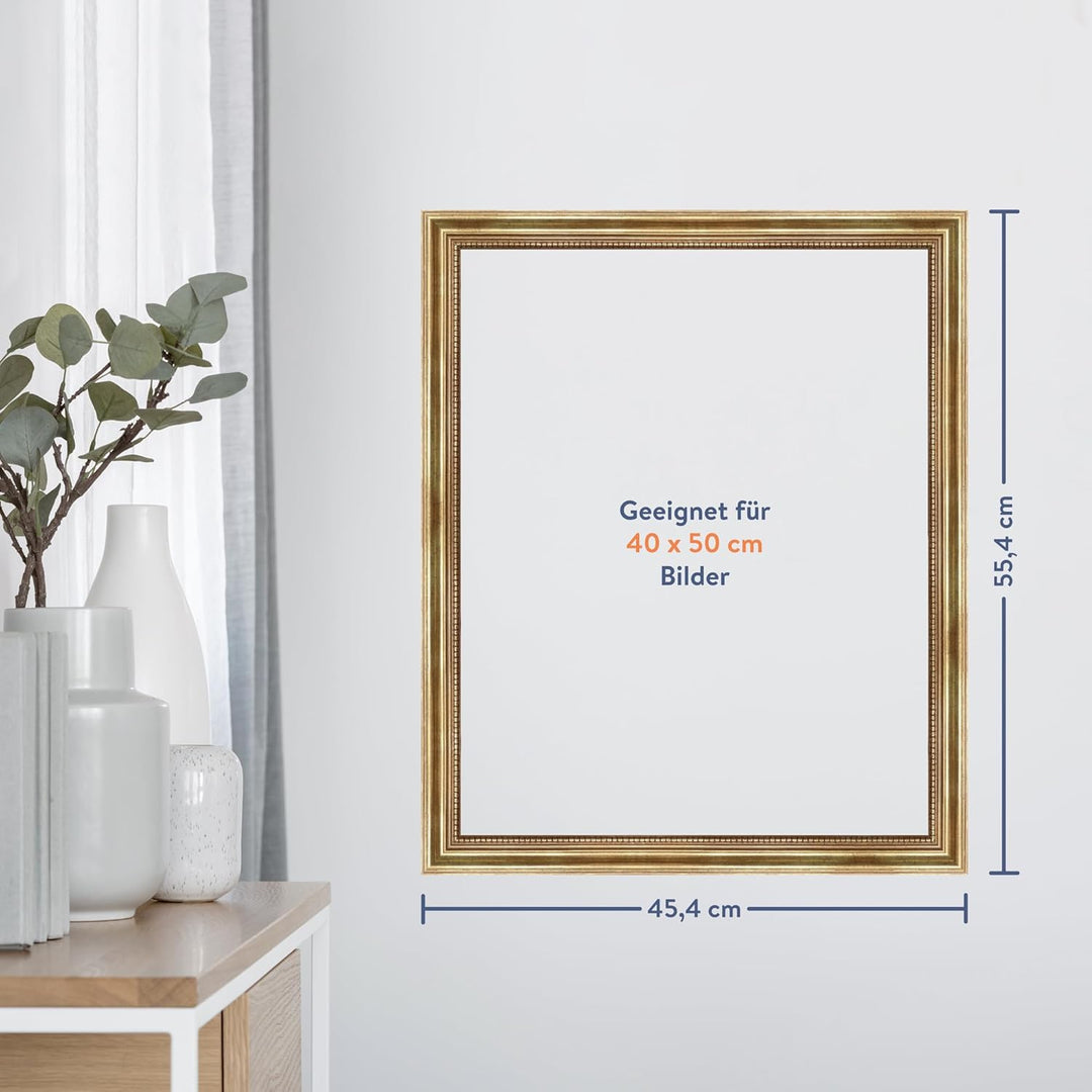 WANDStyle Bilderrahmen Antik 40x50cm I Farbe: Gold I Holzbilderrahmen I Fotorahmen I Goldener Barock