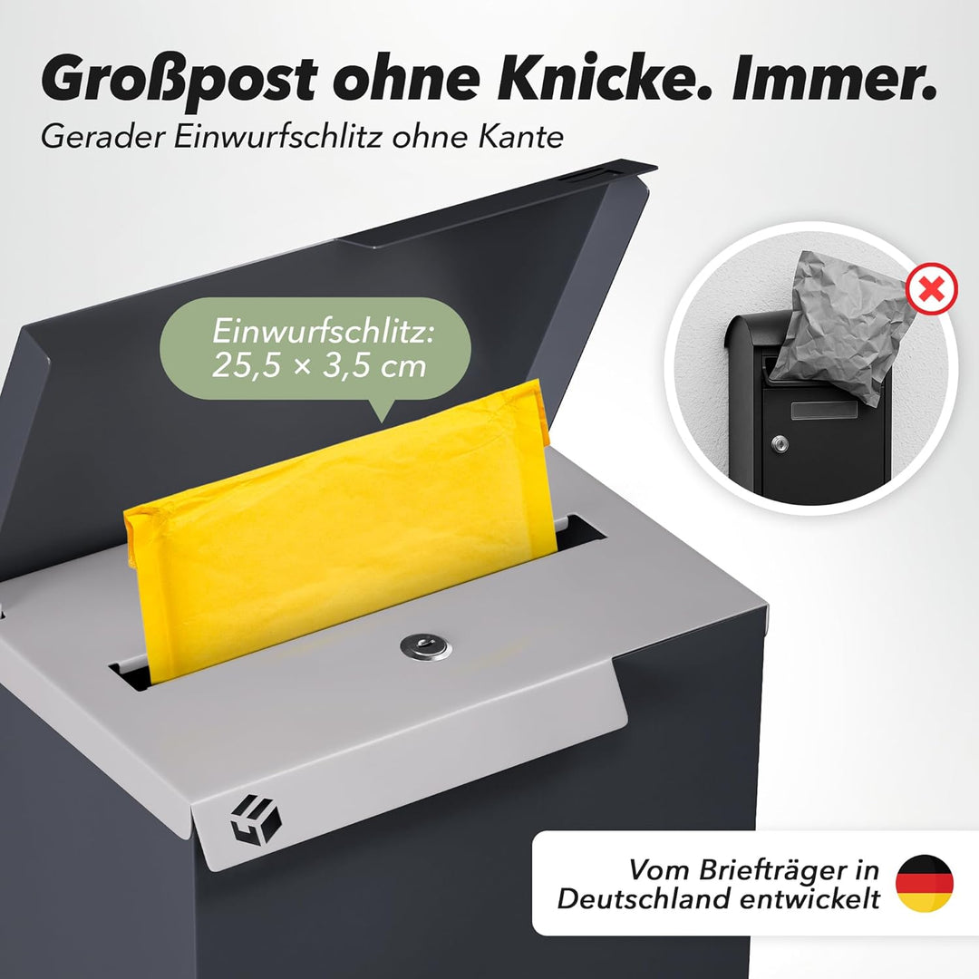 Briefkasten RAL 7016 Anthrazit | Vom Briefträger entwickelter XL-Wandbriefkasten für Päckchen & Post