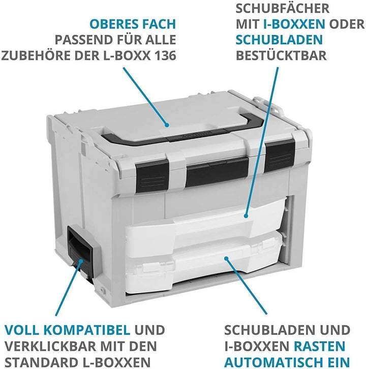 L-BOXX Sortimo Werkzeugkoffer-Set LS-Boxx 306 lichtgrau bestückt mit i-Boxx 72 B3 und LS-Schublade 7