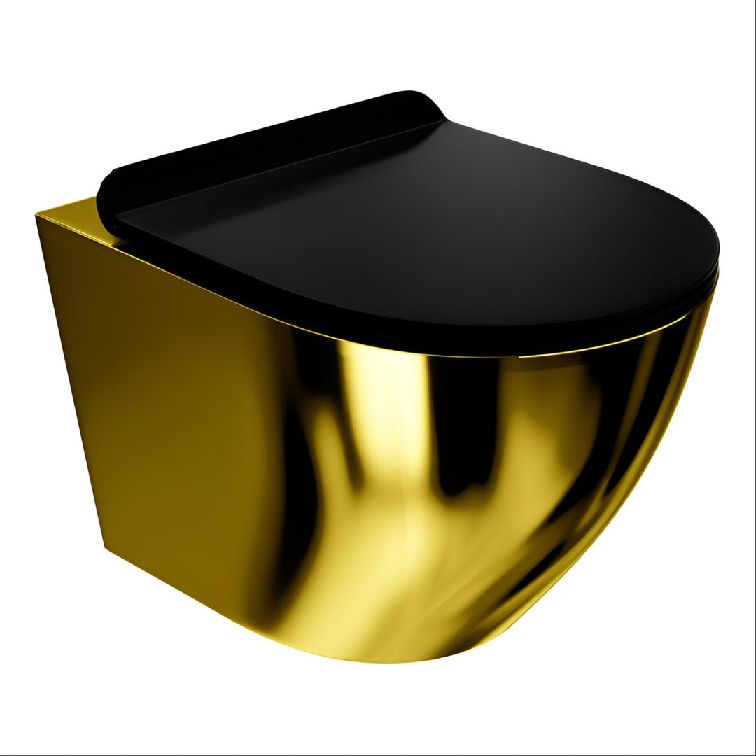 LAVITA Wand-WC Sofi Slim Gold/Black Hänge Toilette WC Sitz Colordeckel mit Absenkautomatik &amp; Metalls
