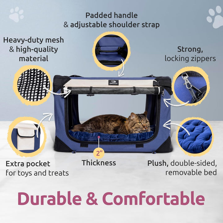 Happy Cat Premium Cat Carrier Soft Sided Foldable Top &amp; Side Loading Pet Crate &amp; Carrier Locking Zip