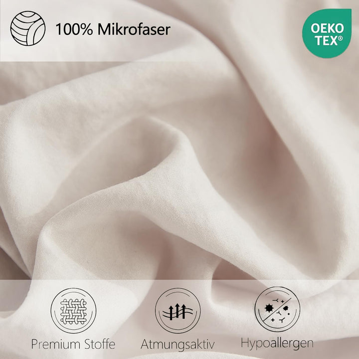 Sedefen Bettwäsche 200 x 200 cm Beige mit Weiss Rüschen Angenehme Mikrofaser Mädchen Bettwäsche-Sets