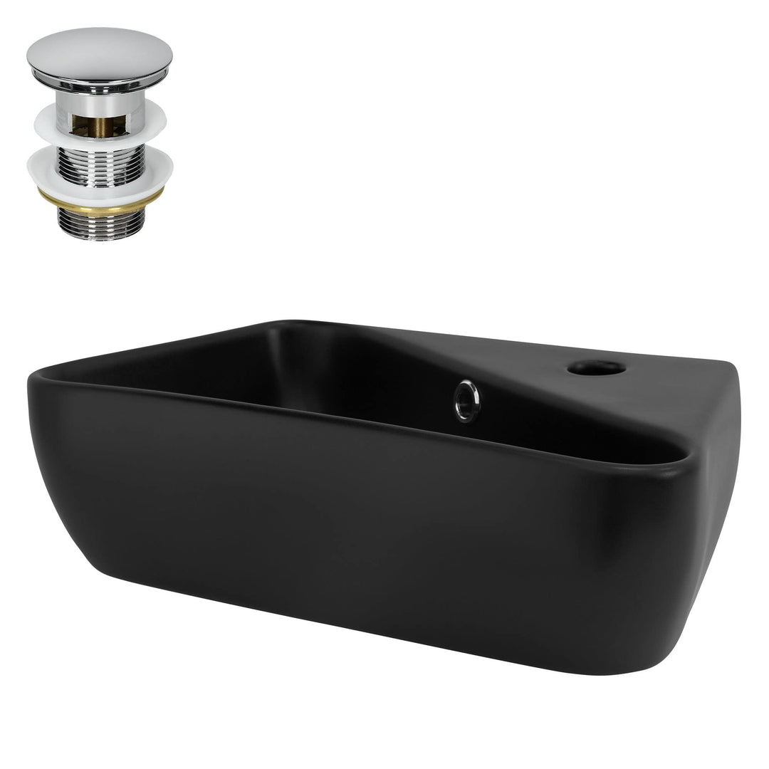 ML-Design Waschbecken Keramik Schwarz 45x27x13 cm Eckig inkl. Ablaufgarnitur, Hahnloch rechts, Wandm