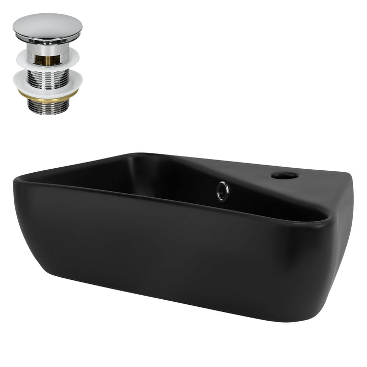 ML-Design Waschbecken Keramik Schwarz 45x27x13 cm Eckig inkl. Ablaufgarnitur, Hahnloch rechts, Wandm
