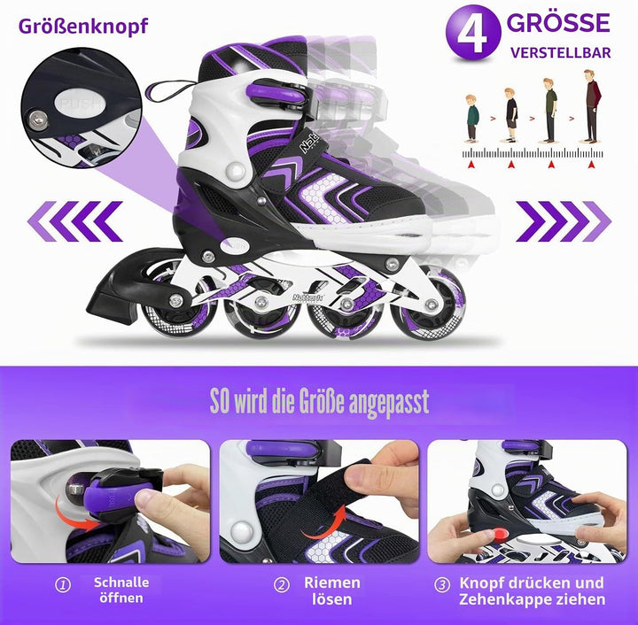 Nattork Inliner für Kinder Verstellbare Inline Skates, 4 Grössen Kinder Inline Roller Skates mit Bel
