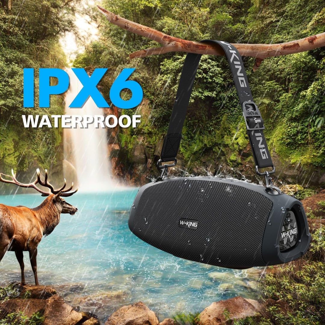 W-KING Bluetooth Lautsprecher Gross mit kabellosem Mikrofon,(120W Peak) 70W IPX6 Tragbare Outdoor La