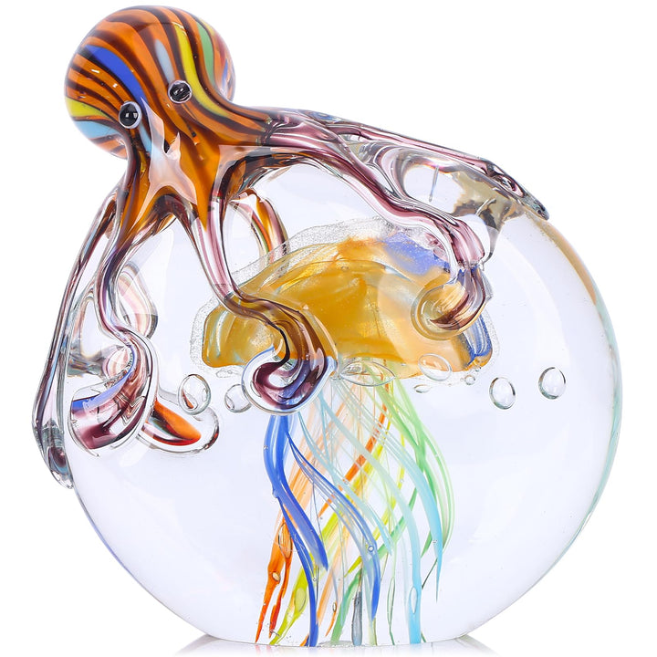 LCCCK Glas-Oktopus-Quallen-Statue – mundgeblasenes Glasdekor – Ozean-Figuren – Büro-Schreibtisch-Bri
