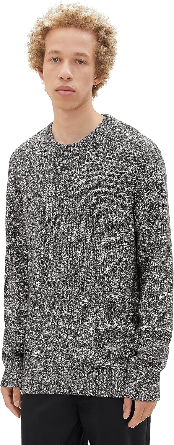 TOM TAILOR Denim Herren Basic Multicolor Strick-Pullover L 32776 - Black Salt And Pepper Mouline, L