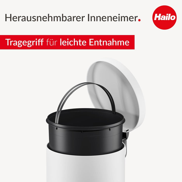 Hailo Selekta runder Tretmülleimer mit Soft Close Deckel - 30L Fassungsvermögen - herausnehmbarer In