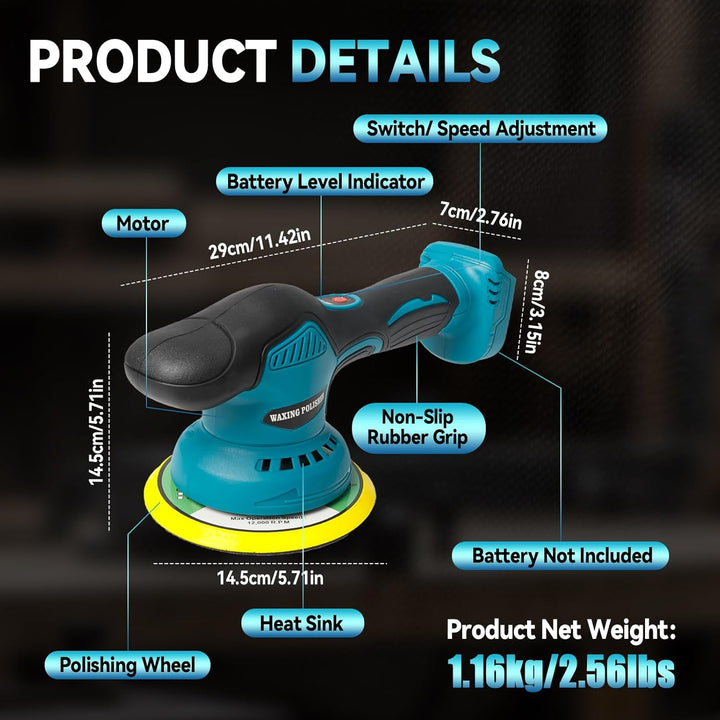Kabelloser Auto Poliermaschine für Makita, bürstenloses 6-Zoll-Auto Politur-Set, 8 variable Geschwin