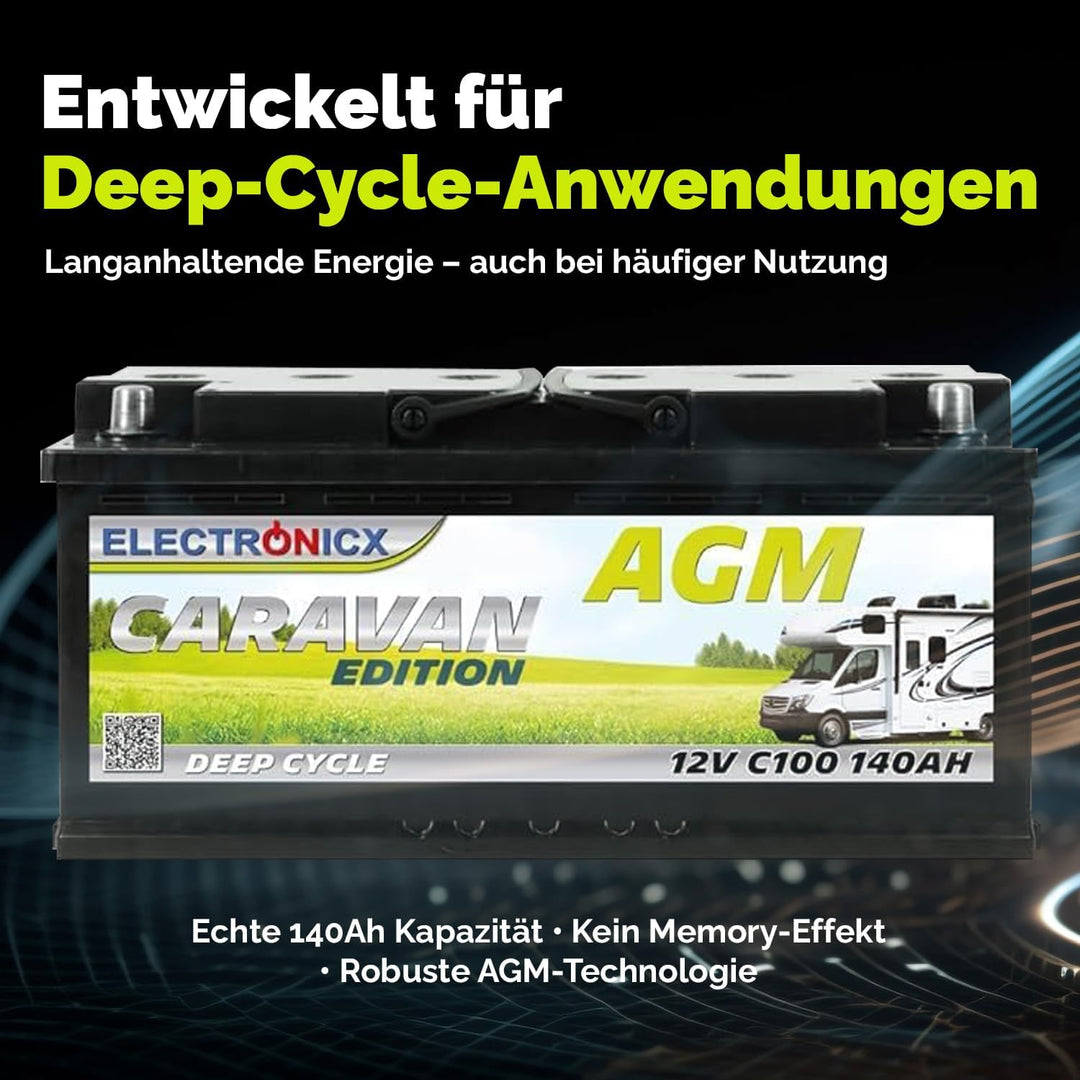Electronicx Premium AGM Batterie 140Ah 12V für Wohnwagen, Wohnmobile, Solarbatterie, Boot: Solar Mov