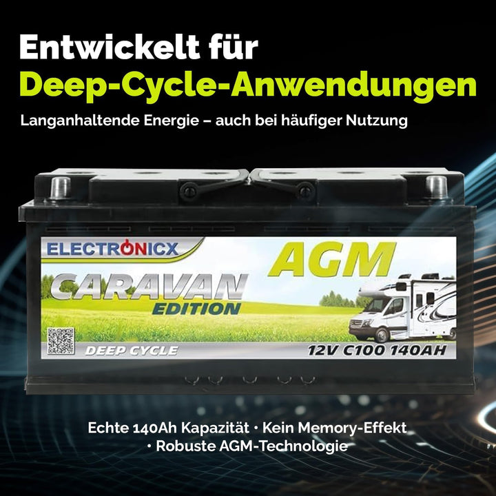 Electronicx Premium AGM Batterie 140Ah 12V für Wohnwagen, Wohnmobile, Solarbatterie, Boot: Solar Mov
