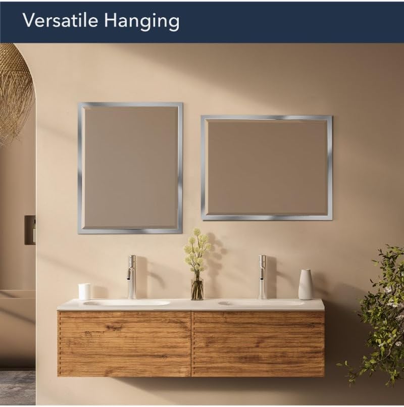 Head West 24 x 30 Classic Chrome 1 in. Wide Metal Frame Wall Mirror Spiegel, 24 x 30