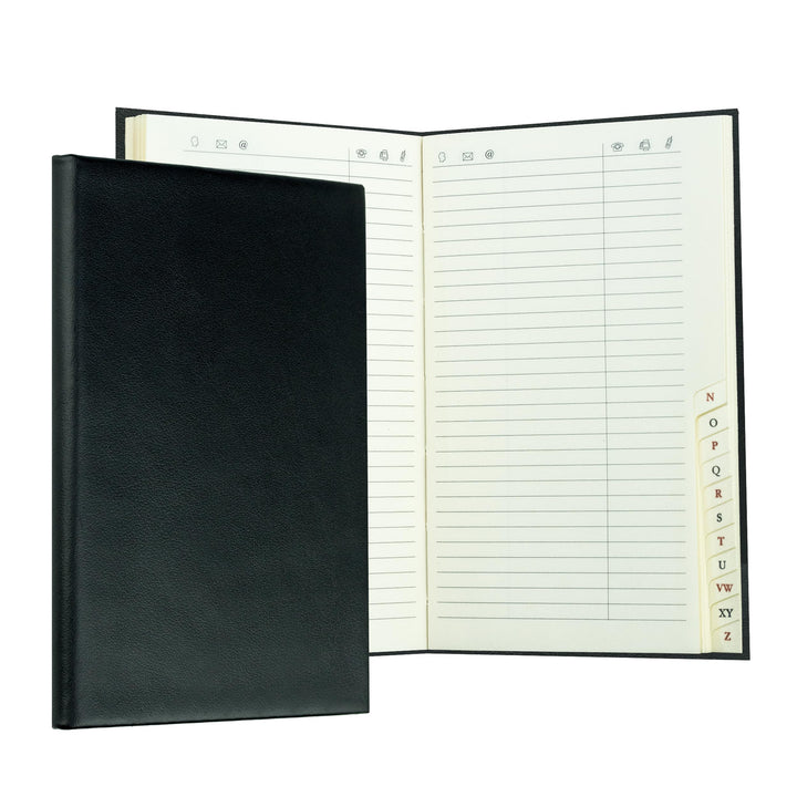 DELMON VARONE - Personalisierbares Adressbuch DIN A7 gebunden mit A-Z Register Boxcalf Premium Leder