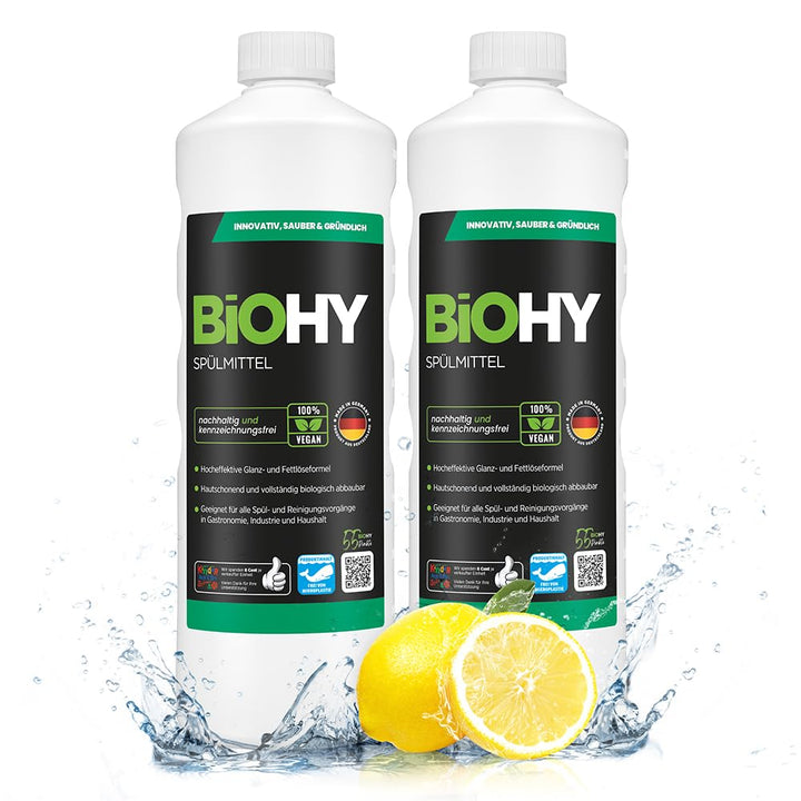 BiOHY Spülmittel (2 x 1 liter) | Bio Geschirrspülmittel ohne schädliche Chemikalien | Flüssiger Fett