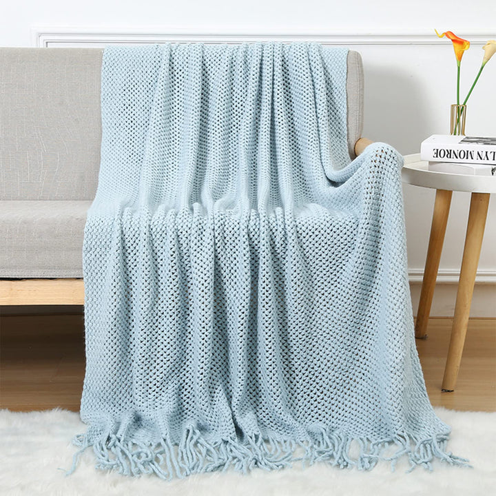 LumiSyne Strickdecke Mit Quaste Atmungsaktiv Zellulare Decke Nordisch Stil Weich Kuscheldecke Überwu