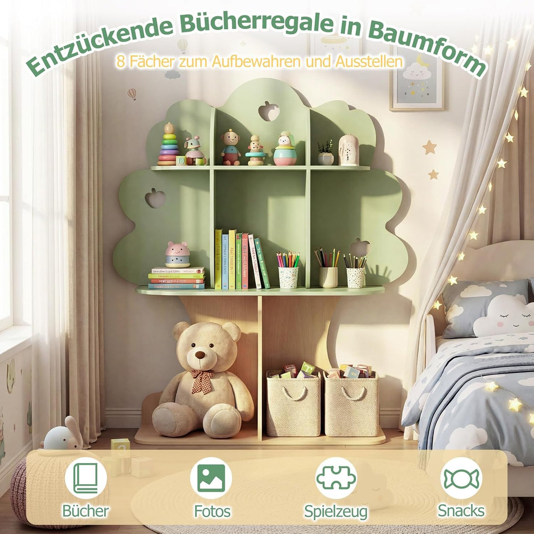 COSTWAY Bücherregal Kinder in Baumform, Kinderregal mit 8 offenen Fächern, Spielzeugregal Montessori