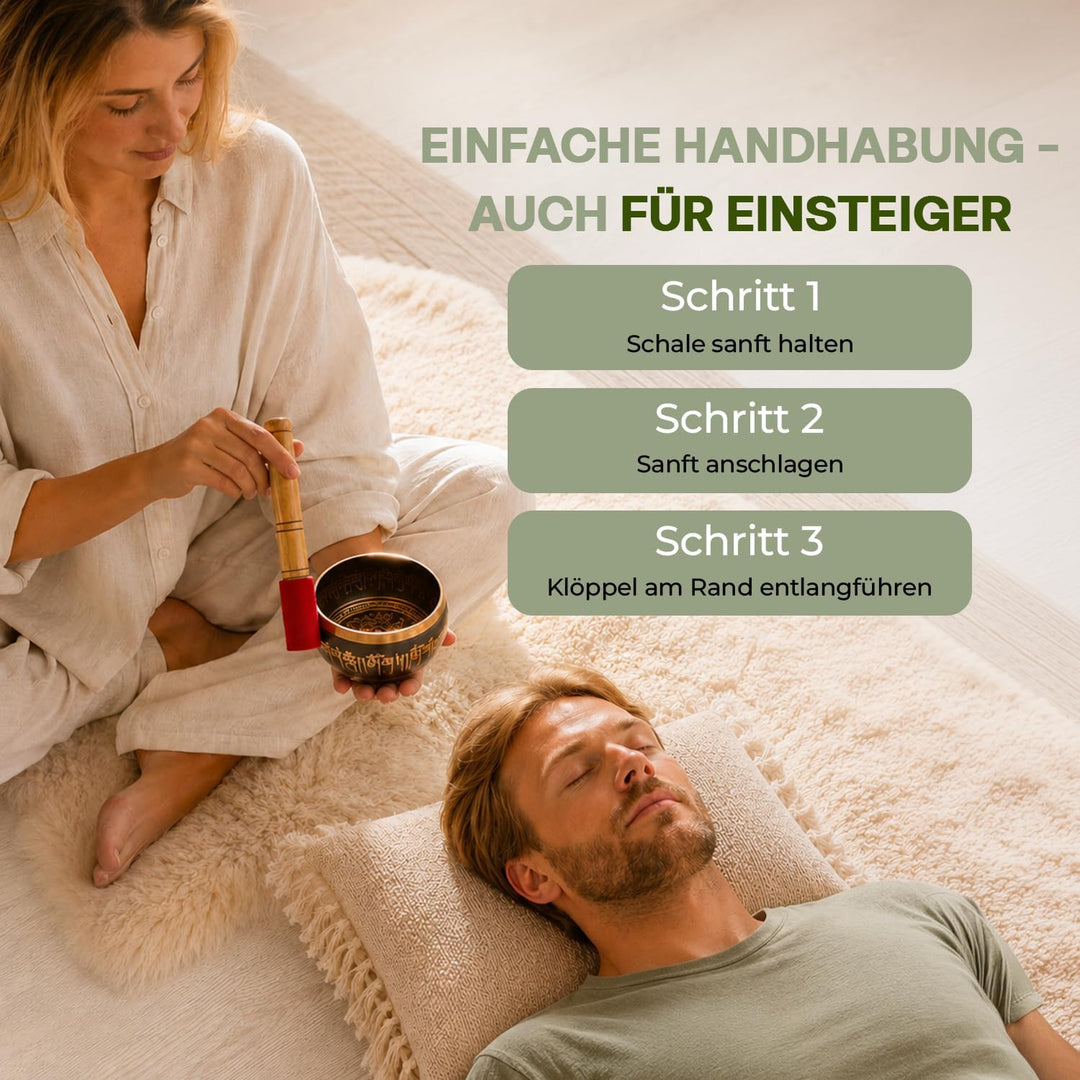 Premium-Set mit tibetischen Klangschalen – Handgefertigte Klang- & Meditationsschale aus Nepal – Spi